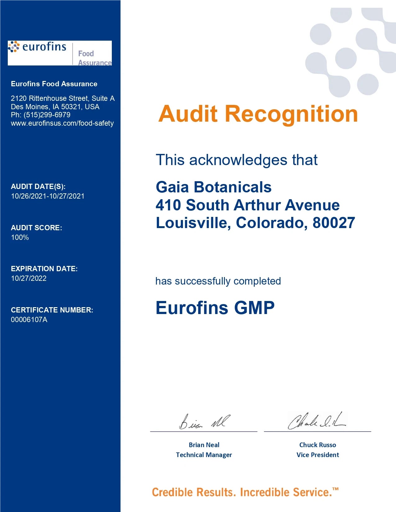 GMP Audit Recognition image