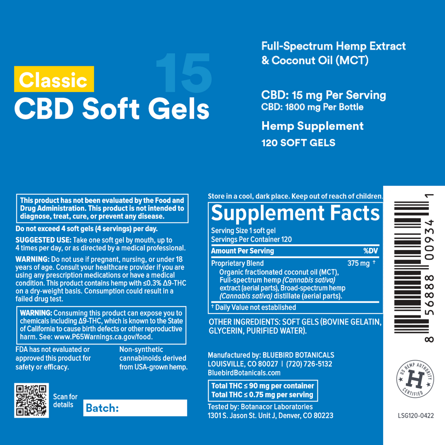 Classic CBD Oil Soft Gels Concentrated CBD Capsules Bluebird Botanicals