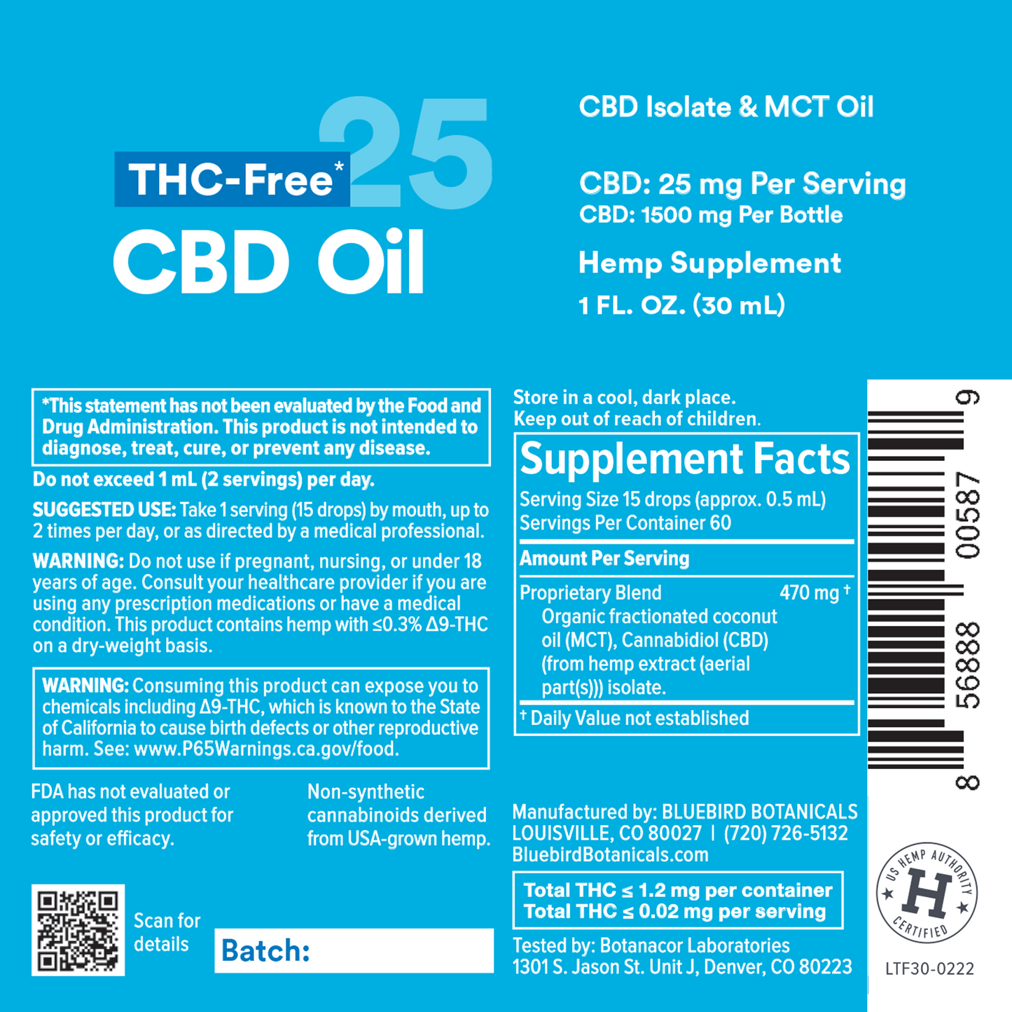 THC Free* CBD Oil Bluebird Botanicals