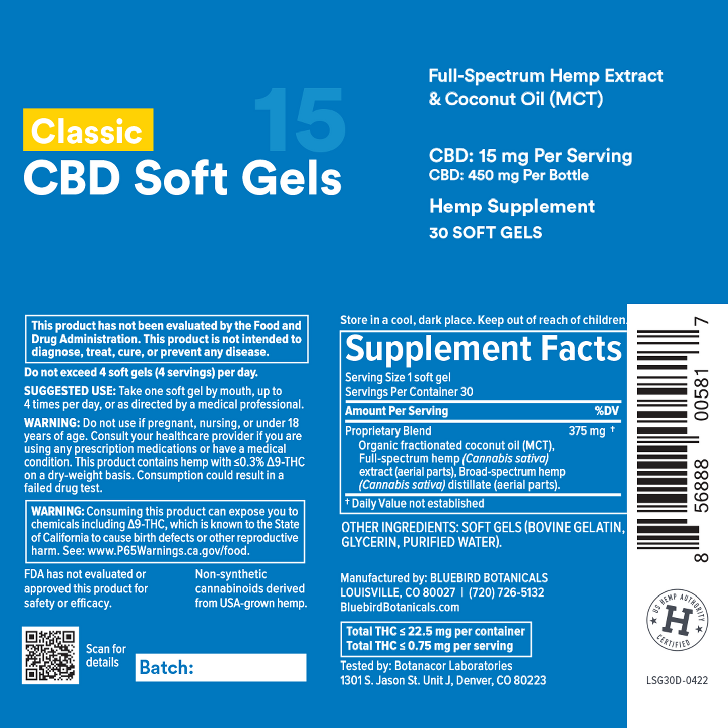 Classic CBD Oil Soft Gels Concentrated CBD Capsules Bluebird Botanicals
