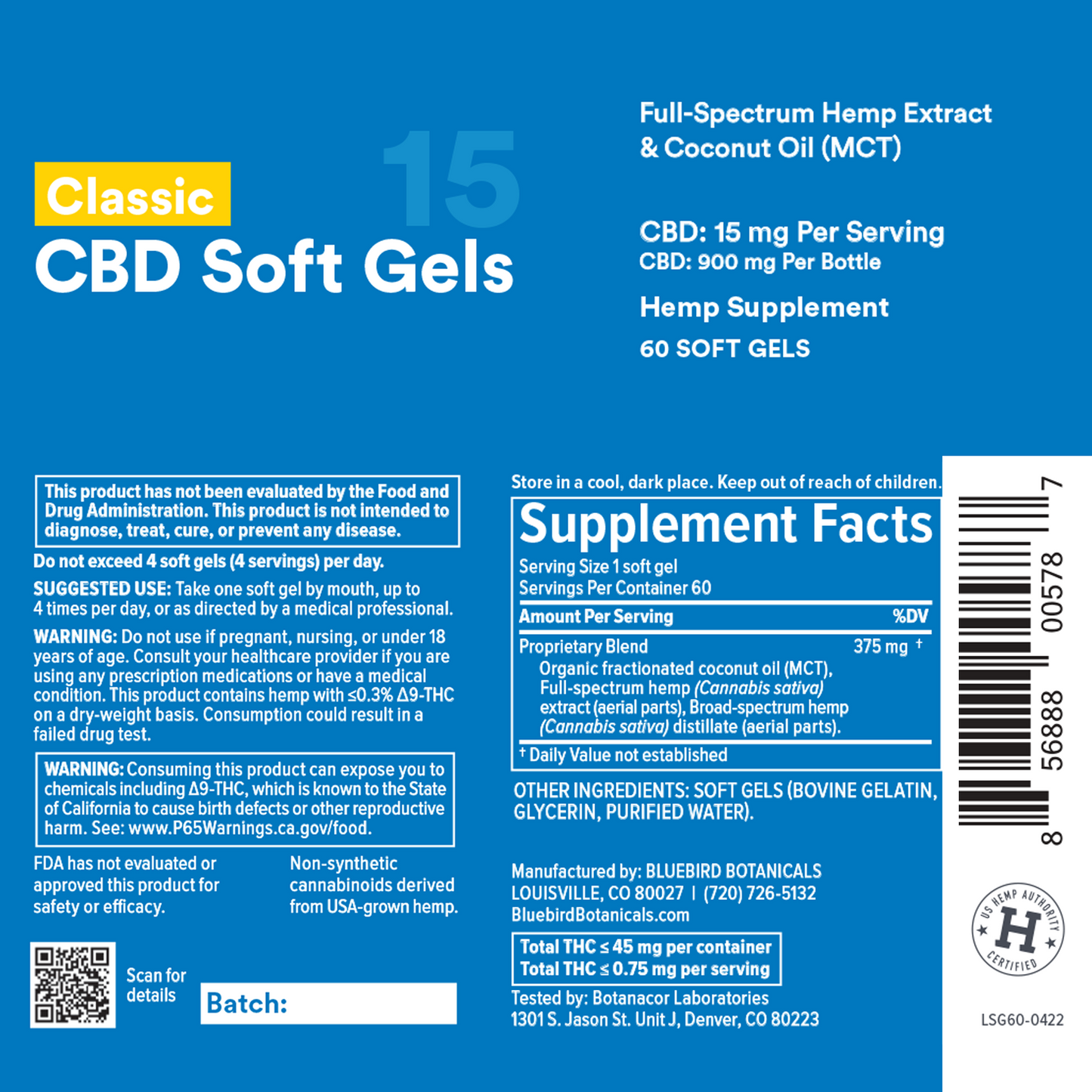 Classic CBD Oil Soft Gels Concentrated CBD Capsules Bluebird Botanicals