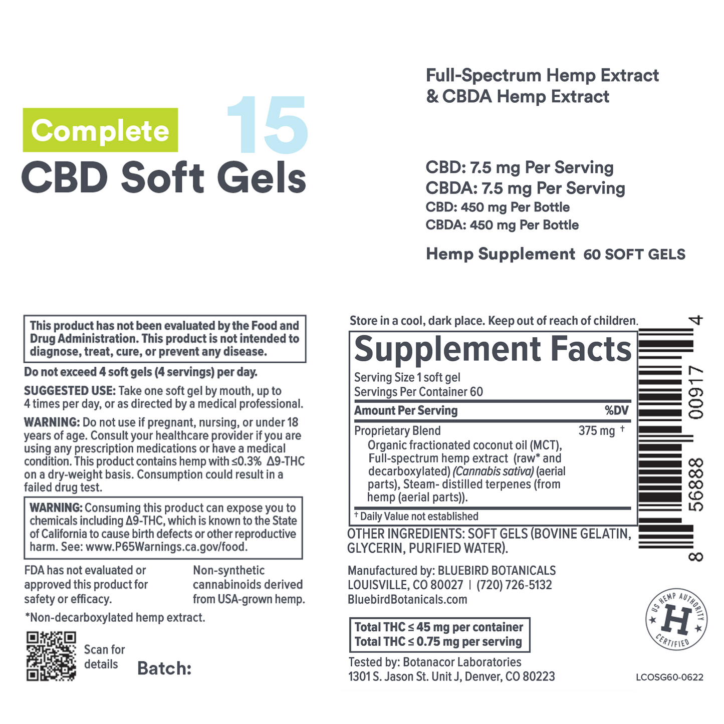Complete CBDA + CBD Oil Soft Gels Bluebird Botanicals