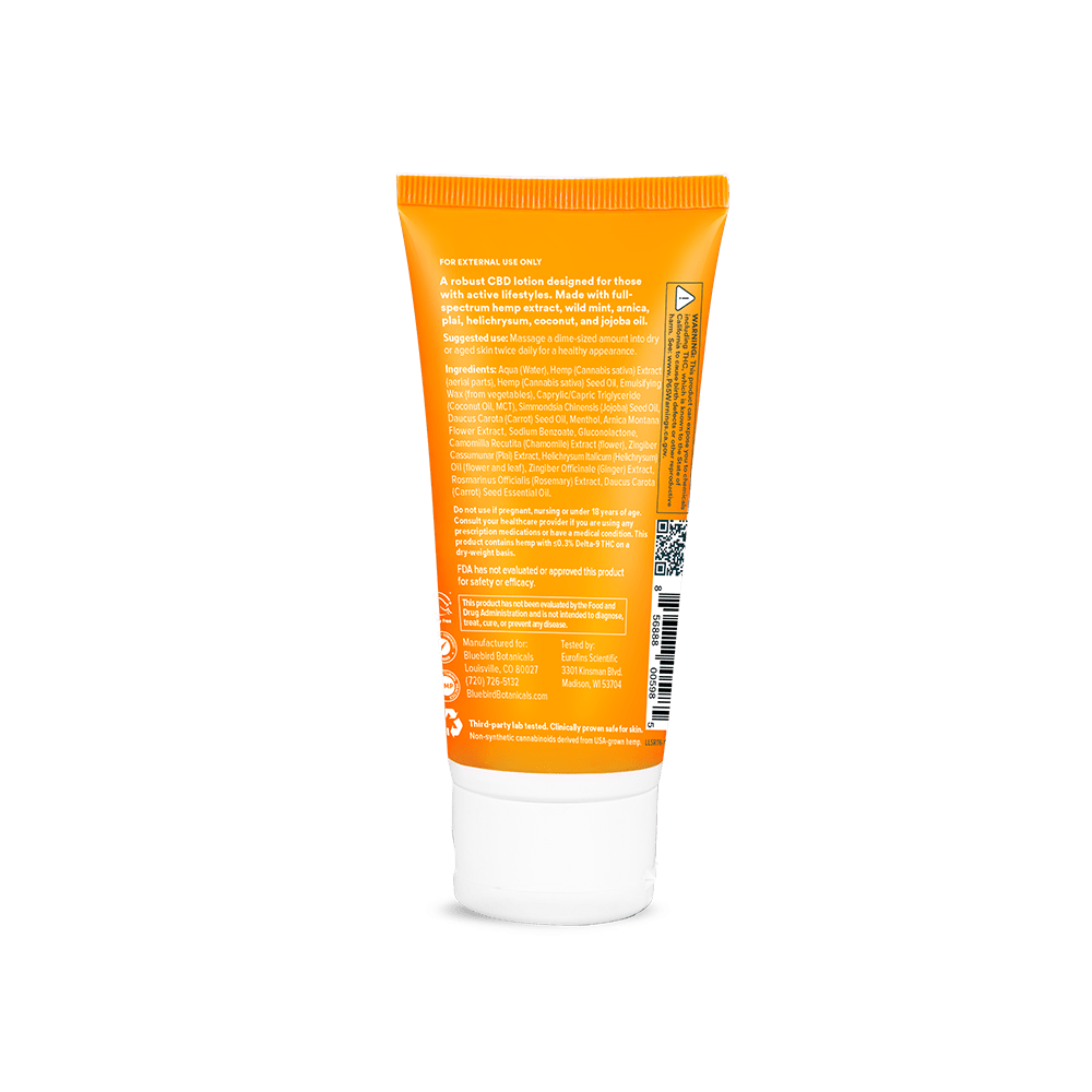 Sport CBD Lotion 6 oz. Back Label Bluebird Botanicals