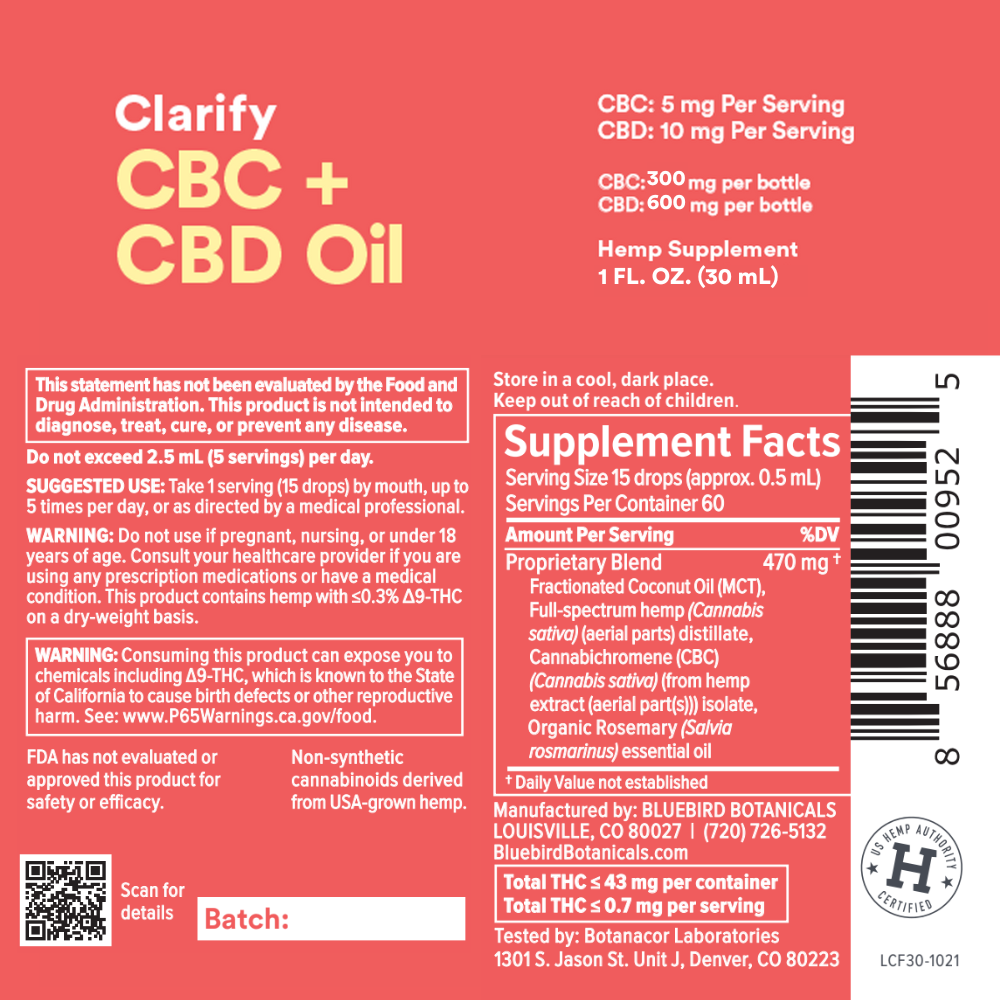 Clarify CBC + CBD Oil Bluebird Botanicals