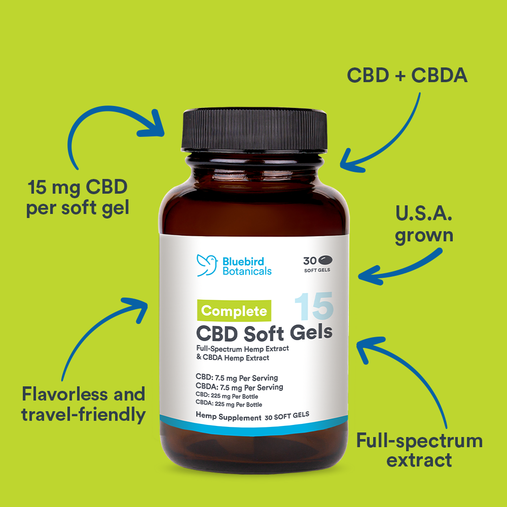 Complete CBDA + CBD Oil Soft Gels Bluebird Botanicals